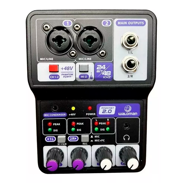 Mesa de Som Waldman Podcast 2.0 - 2 Canais com Interface de Áudio 110V/220V