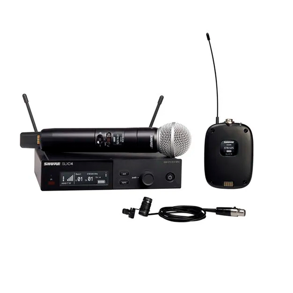 Microfone Shure SLXD124 SM58 WL185 Combo para Vocais e Conferências